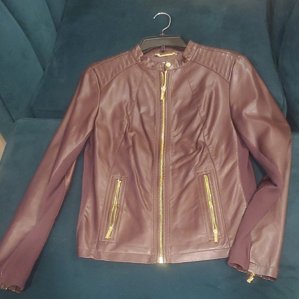 Calvin Klein Faux Leather Jacket Gold Accents